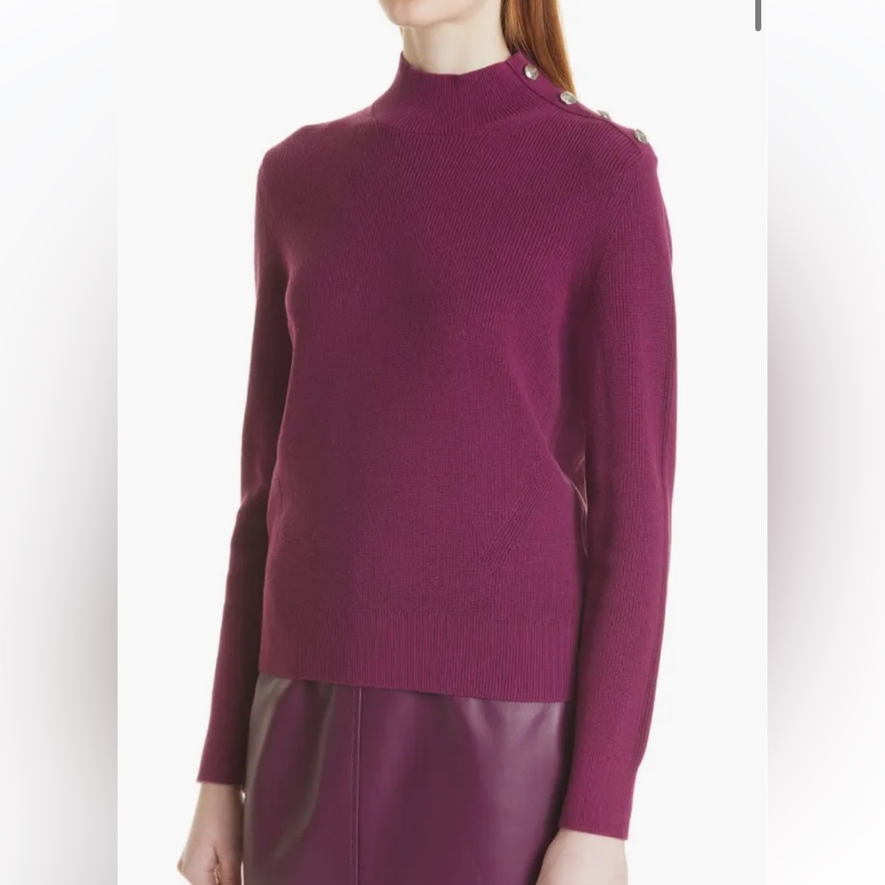 Boss Fuanis Button Detail Mock Neck Cotton & Silk Sweater Size XS
